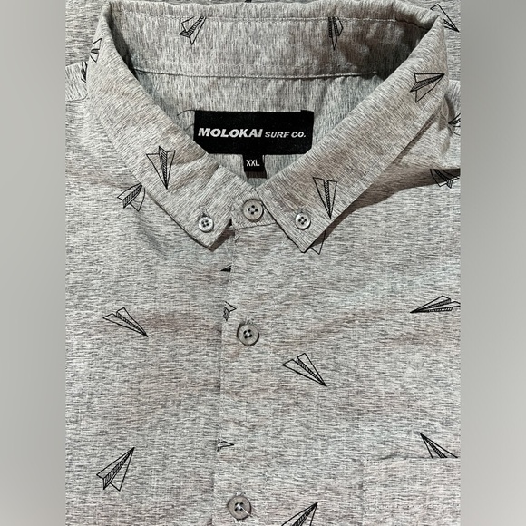 MOLOKAI Gray paper airplane print short sleeve shirt size XXL. - Picture 8 of 11